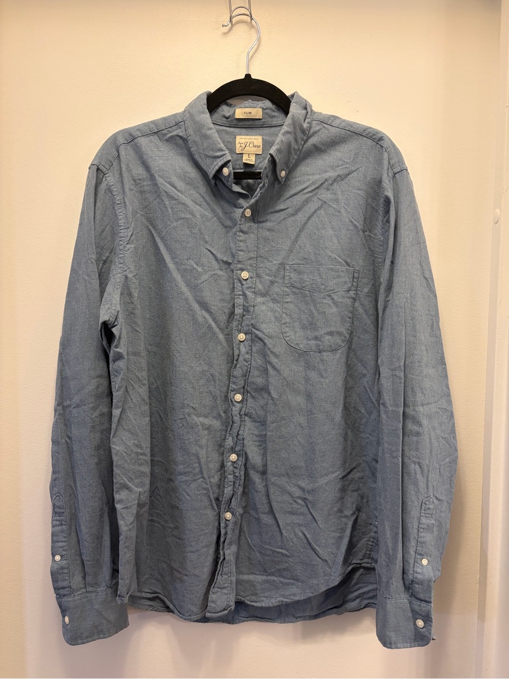J.Crew Cotton Linen Twill Slim Fit Button Up Shirt Blue Men's Size L